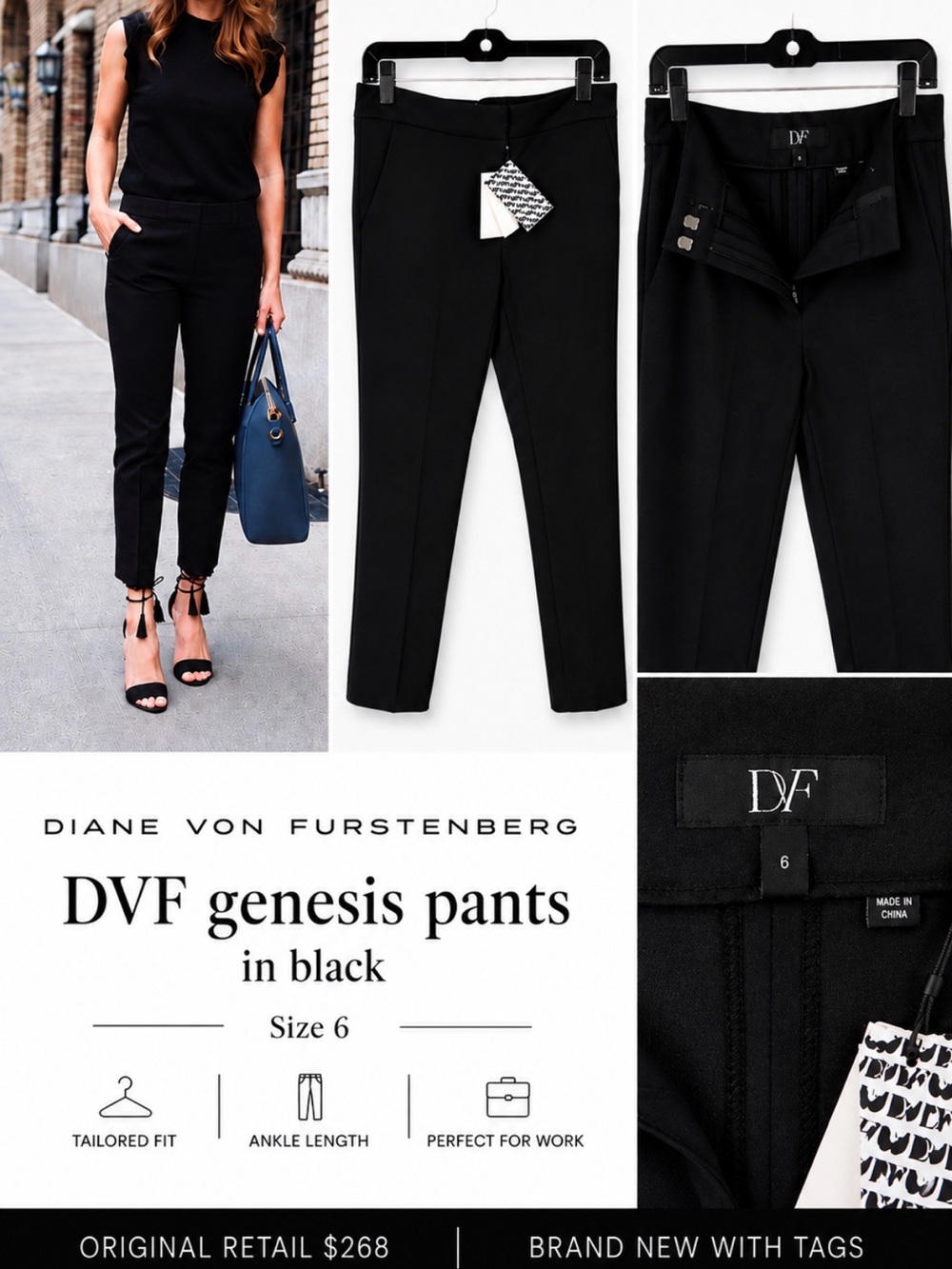 DVF genesis pants in black, size 6